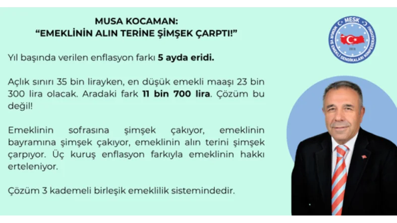 MUSA KOCAMAN: “EMEKLİNİN ALIN TERİNE ŞİMŞEK ÇARPTI”